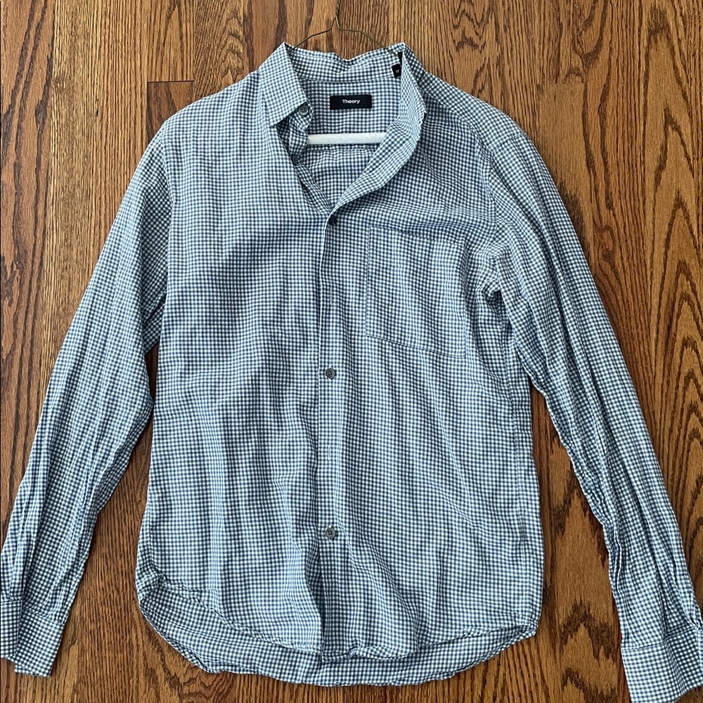 Theory Blue and White Gingham Shirt